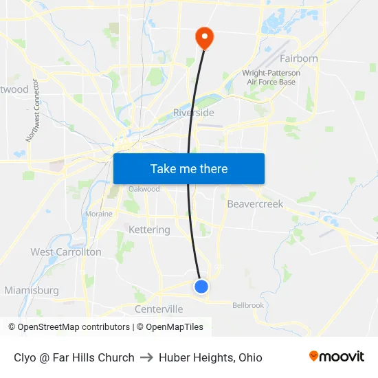 Clyo @ Far Hills Church to Huber Heights, Ohio map