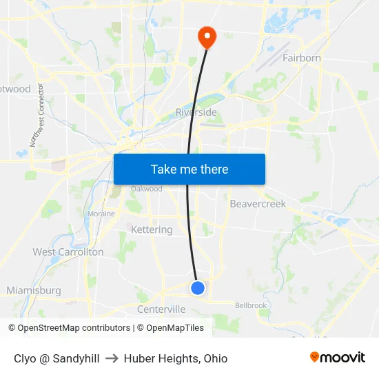 Clyo @ Sandyhill to Huber Heights, Ohio map