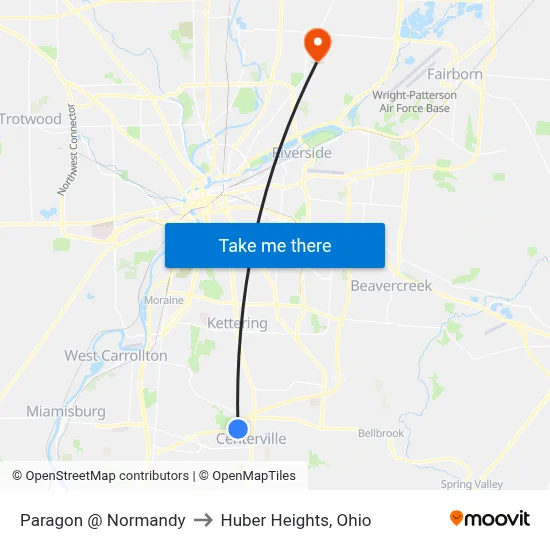 Paragon @ Normandy to Huber Heights, Ohio map