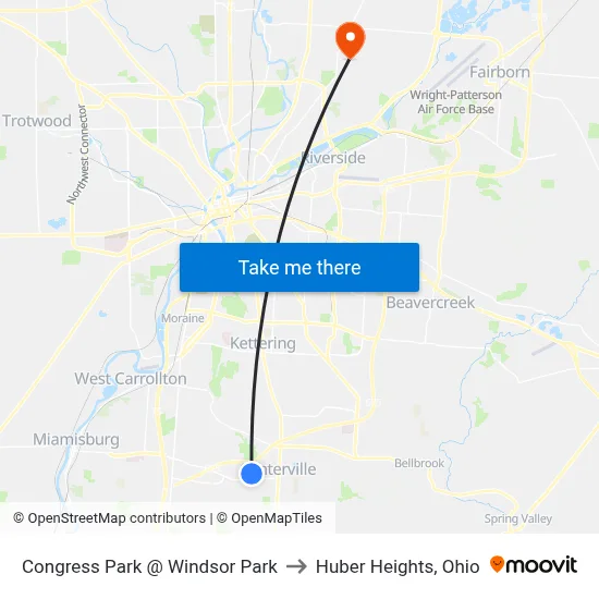 Congress Park @ Windsor Park to Huber Heights, Ohio map