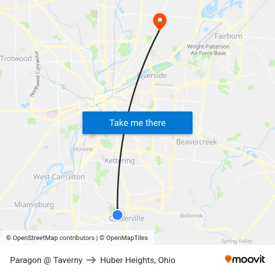 Paragon @ Taverny to Huber Heights, Ohio map