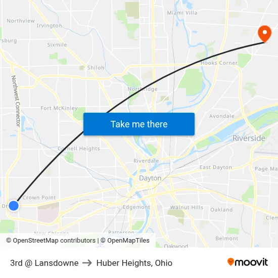 3rd @ Lansdowne to Huber Heights, Ohio map