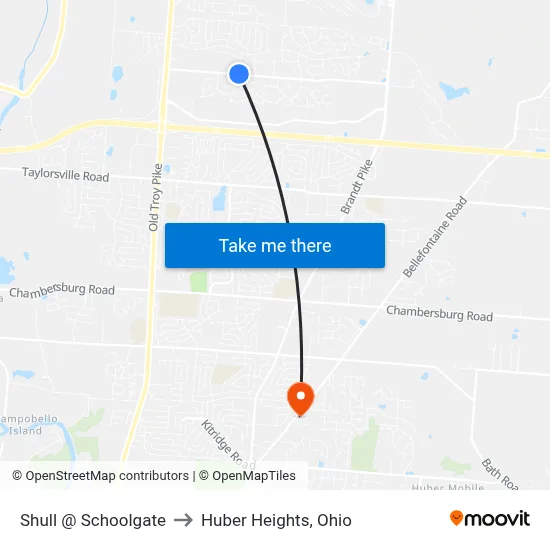 Shull @ Schoolgate to Huber Heights, Ohio map