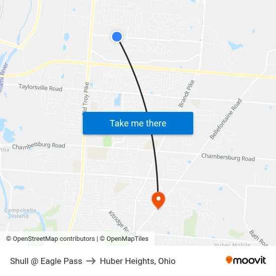 Shull @ Eagle Pass to Huber Heights, Ohio map