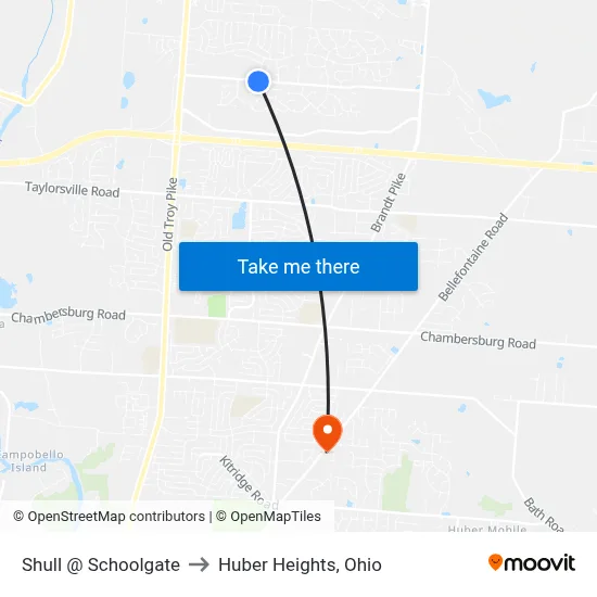 Shull @ Schoolgate to Huber Heights, Ohio map