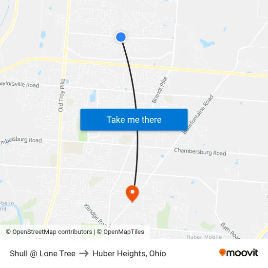Shull @ Lone Tree to Huber Heights, Ohio map
