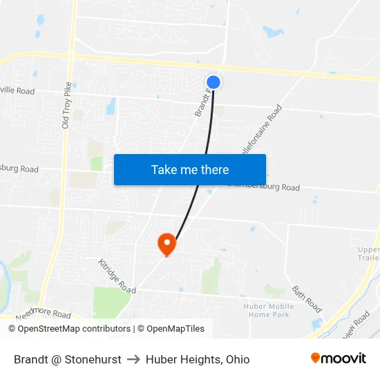 Brandt @ Stonehurst to Huber Heights, Ohio map