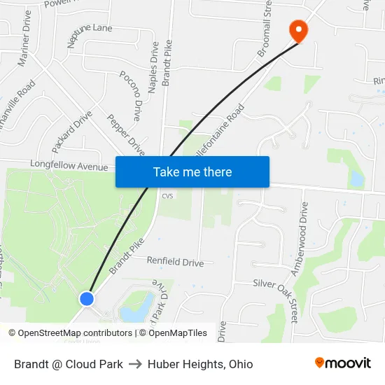 Brandt @ Cloud Park to Huber Heights, Ohio map