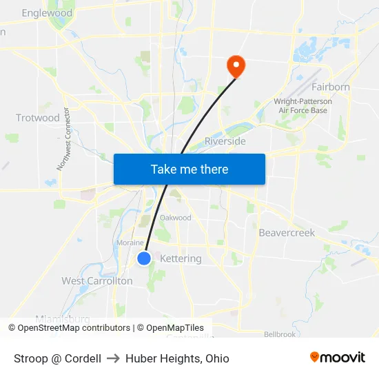 Stroop @ Cordell to Huber Heights, Ohio map