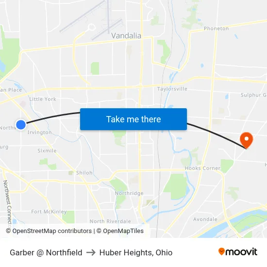 Garber @ Northfield to Huber Heights, Ohio map