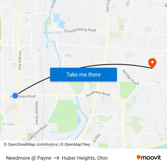 Needmore @ Payne to Huber Heights, Ohio map