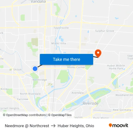 Needmore @ Northcrest to Huber Heights, Ohio map