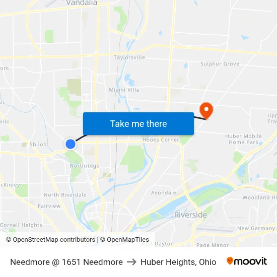 Needmore @ 1651 Needmore to Huber Heights, Ohio map