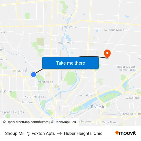 Shoup Mill @ Foxton Apts to Huber Heights, Ohio map
