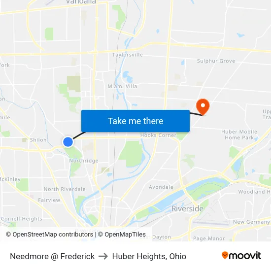 Needmore @ Frederick to Huber Heights, Ohio map