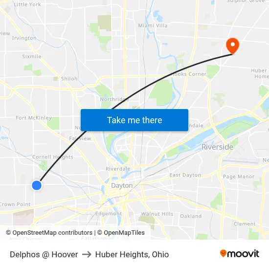 Delphos @ Hoover to Huber Heights, Ohio map