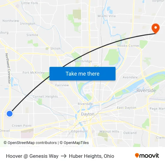Hoover @ Genesis Way to Huber Heights, Ohio map