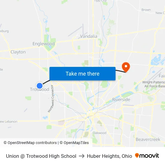 Union @ Trotwood High School to Huber Heights, Ohio map