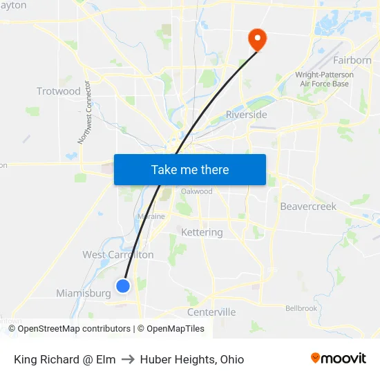 King Richard @ Elm to Huber Heights, Ohio map