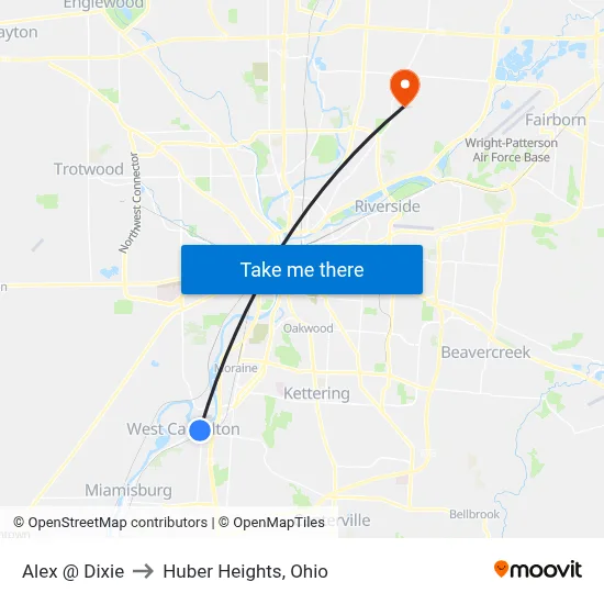 Alex @ Dixie to Huber Heights, Ohio map