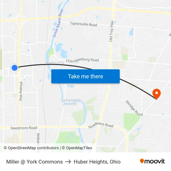 Miller @ York Commons to Huber Heights, Ohio map
