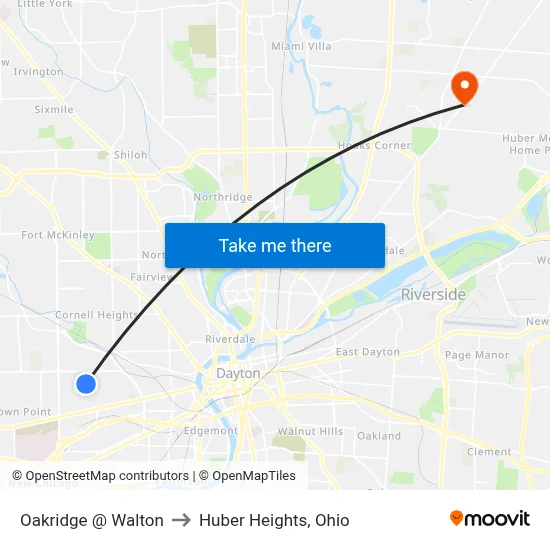 Oakridge @ Walton to Huber Heights, Ohio map