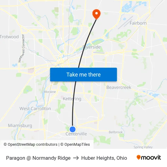 Paragon @ Normandy Ridge to Huber Heights, Ohio map