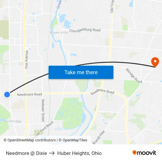 Needmore @ Dixie to Huber Heights, Ohio map