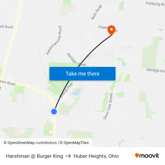 Harshman @ Burger King to Huber Heights, Ohio map
