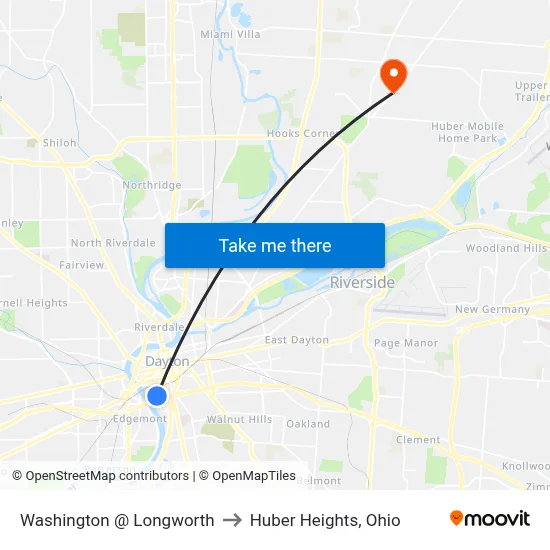 Washington @ Longworth to Huber Heights, Ohio map