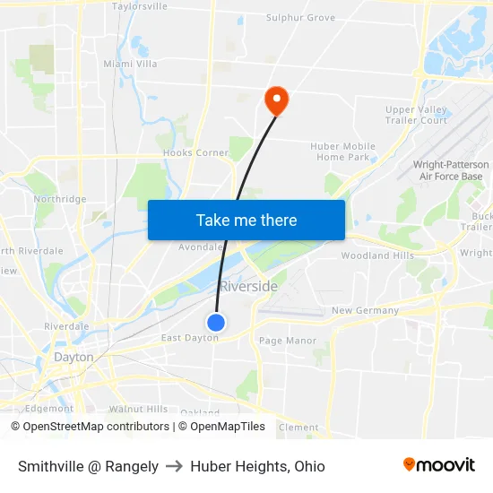 Smithville @ Rangely to Huber Heights, Ohio map