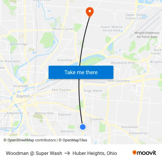 Woodman @ Super Wash to Huber Heights, Ohio map