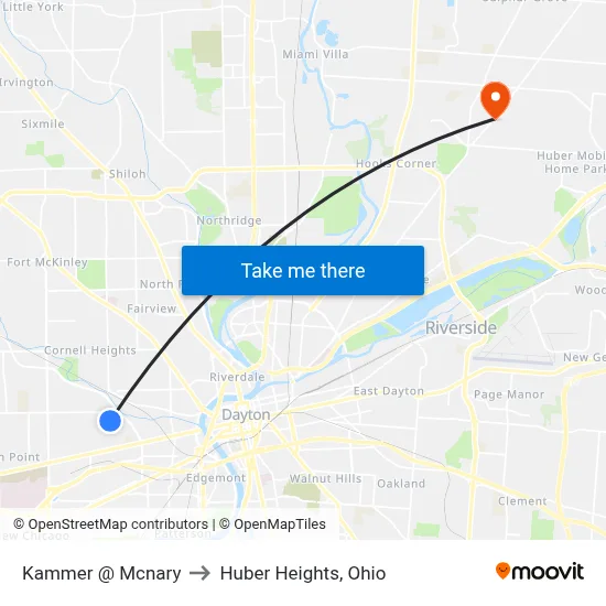 Kammer @ Mcnary to Huber Heights, Ohio map