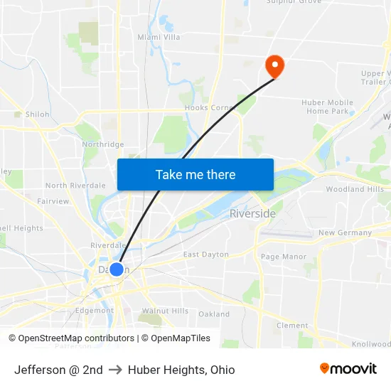 Jefferson @ 2nd to Huber Heights, Ohio map