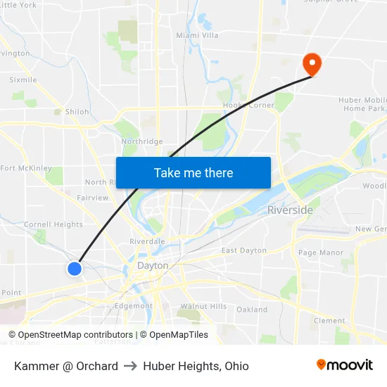 Kammer @ Orchard to Huber Heights, Ohio map