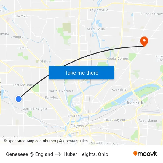 Geneseee @ England to Huber Heights, Ohio map