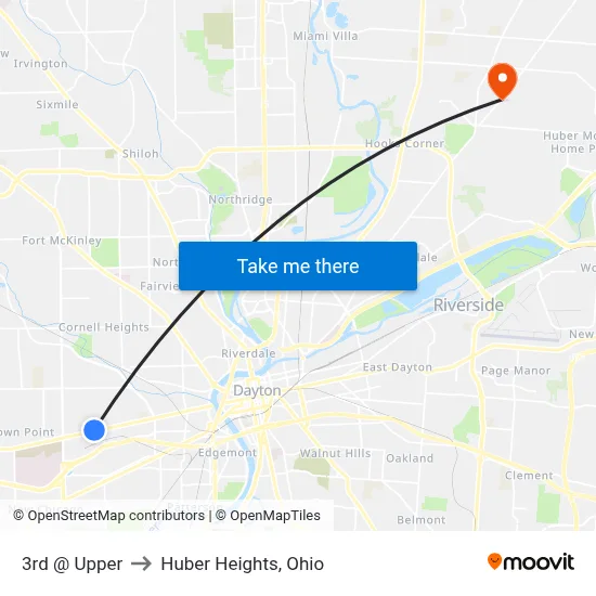 3rd @ Upper to Huber Heights, Ohio map