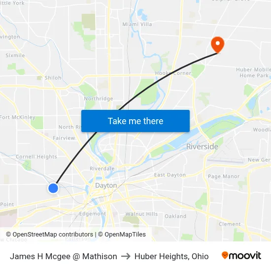 James H Mcgee @ Mathison to Huber Heights, Ohio map