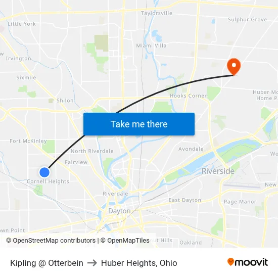Kipling @ Otterbein to Huber Heights, Ohio map