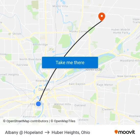 Albany @ Hopeland to Huber Heights, Ohio map