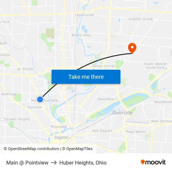Main @ Pointview to Huber Heights, Ohio map