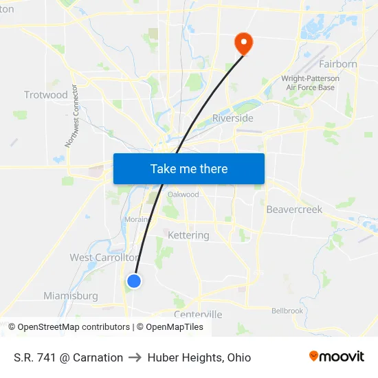 S.R. 741 @ Carnation to Huber Heights, Ohio map