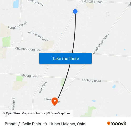 Brandt @ Belle Plain to Huber Heights, Ohio map