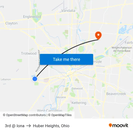 3rd @ Iona to Huber Heights, Ohio map