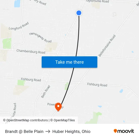 Brandt @ Belle Plain to Huber Heights, Ohio map