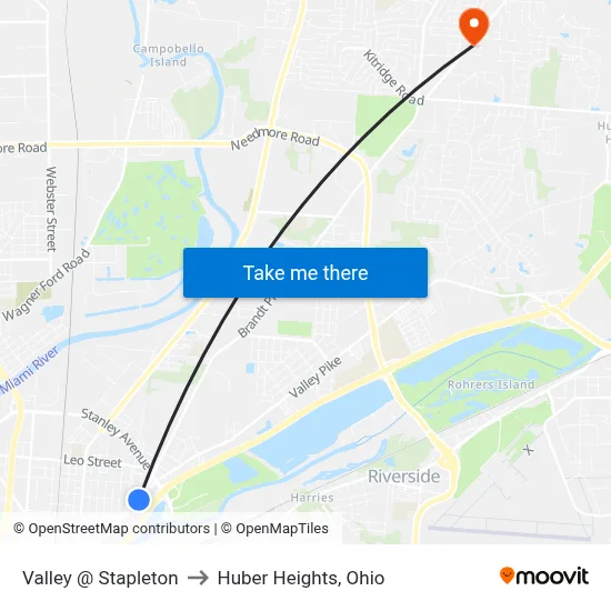 Valley @ Stapleton to Huber Heights, Ohio map
