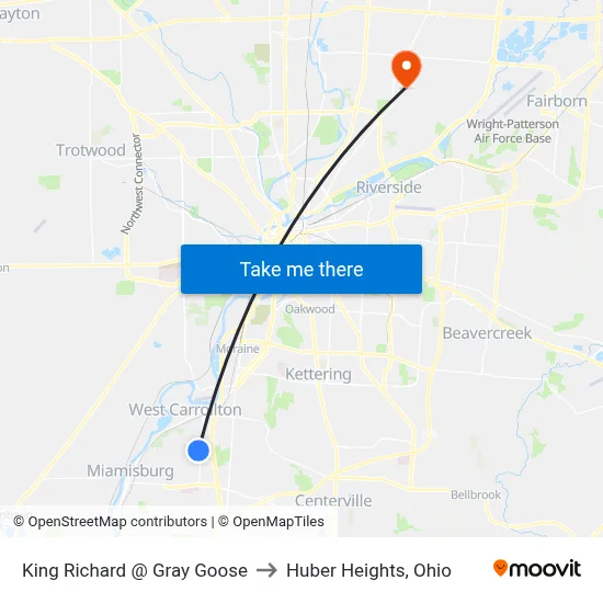 King Richard @ Gray Goose to Huber Heights, Ohio map