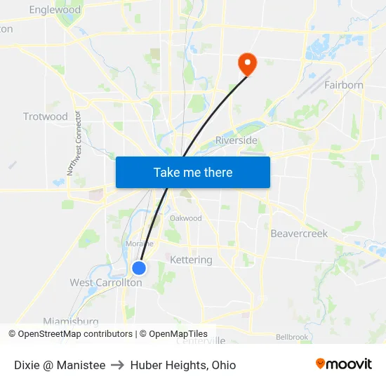 Dixie @ Manistee to Huber Heights, Ohio map