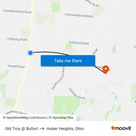 Old Troy @ Bufort to Huber Heights, Ohio map