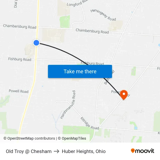 Old Troy @ Chesham to Huber Heights, Ohio map